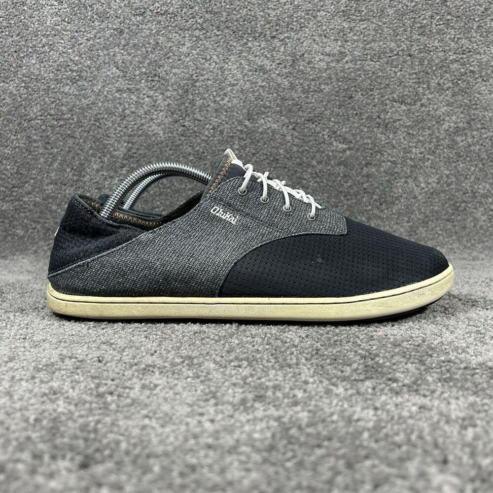 OluKai Nohea Moku Mens Size 10.5 Gray Black No Tie Boat Beach Slip On Shoes Used